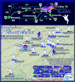 Appalachian Ghostwalks Virginia and Tennessee Ghost and History Tour Location Guide and Map